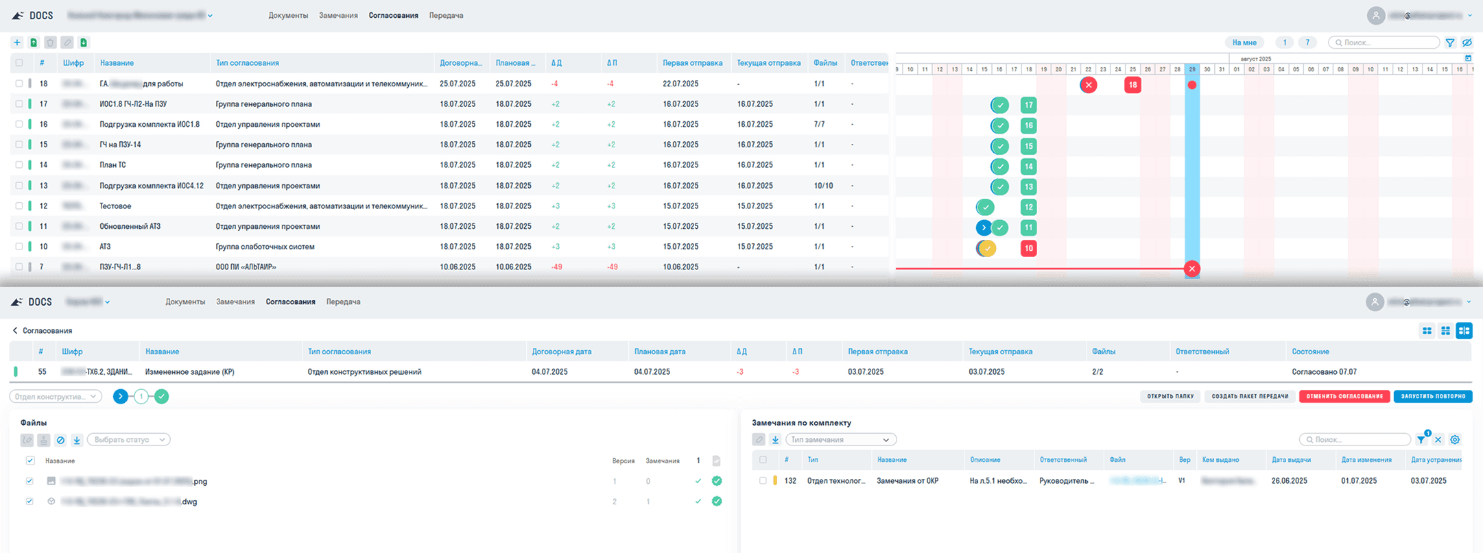 Согласования и передача заданий